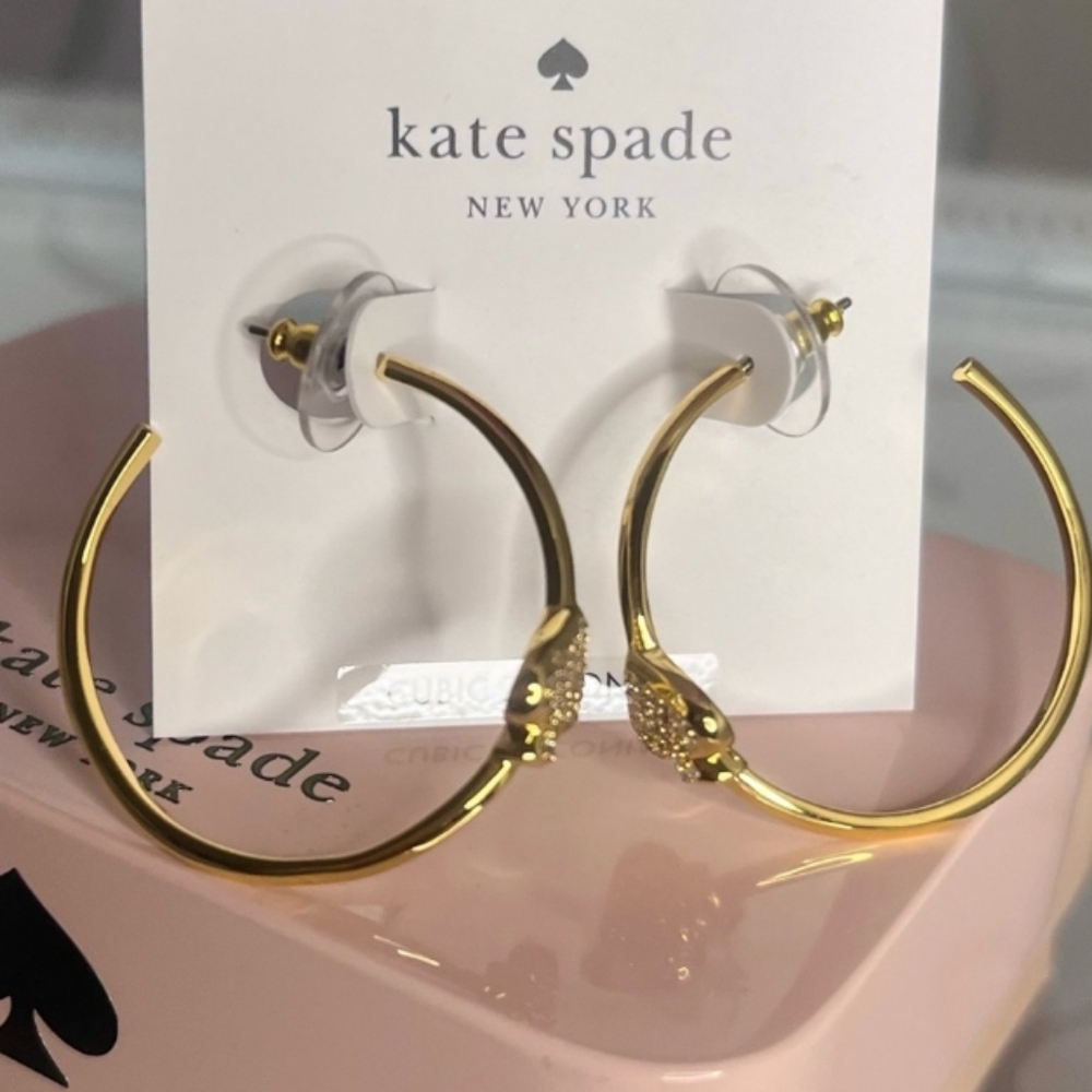 KATE SPADE NWT PAVE SPADE HOOPS - Picture 3 of 6